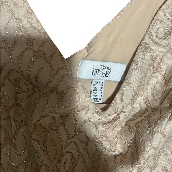 Belle Badgley Mischka Cream Peplum Dress Sz 4 Textured Formal Dress - Picture 6 of 8